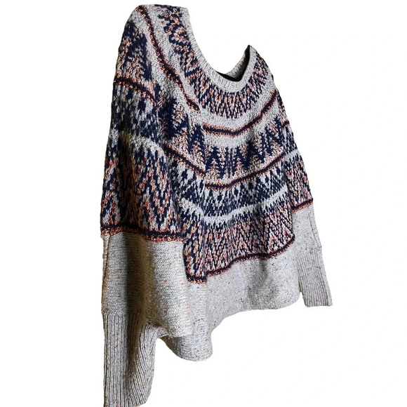 ANTHROPOLOGIE SLEEPING ON SNOW Fair Isle Wool Knit Poncho Sweater Size XS/S - Picture 8 of 11